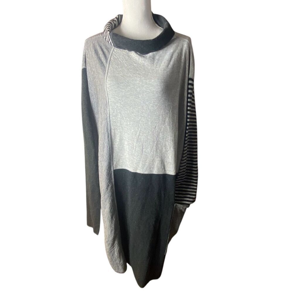 Iridium Womens Gray Black Colorblock Striped Knit Cowl Neck Shirt Dress Size 2X